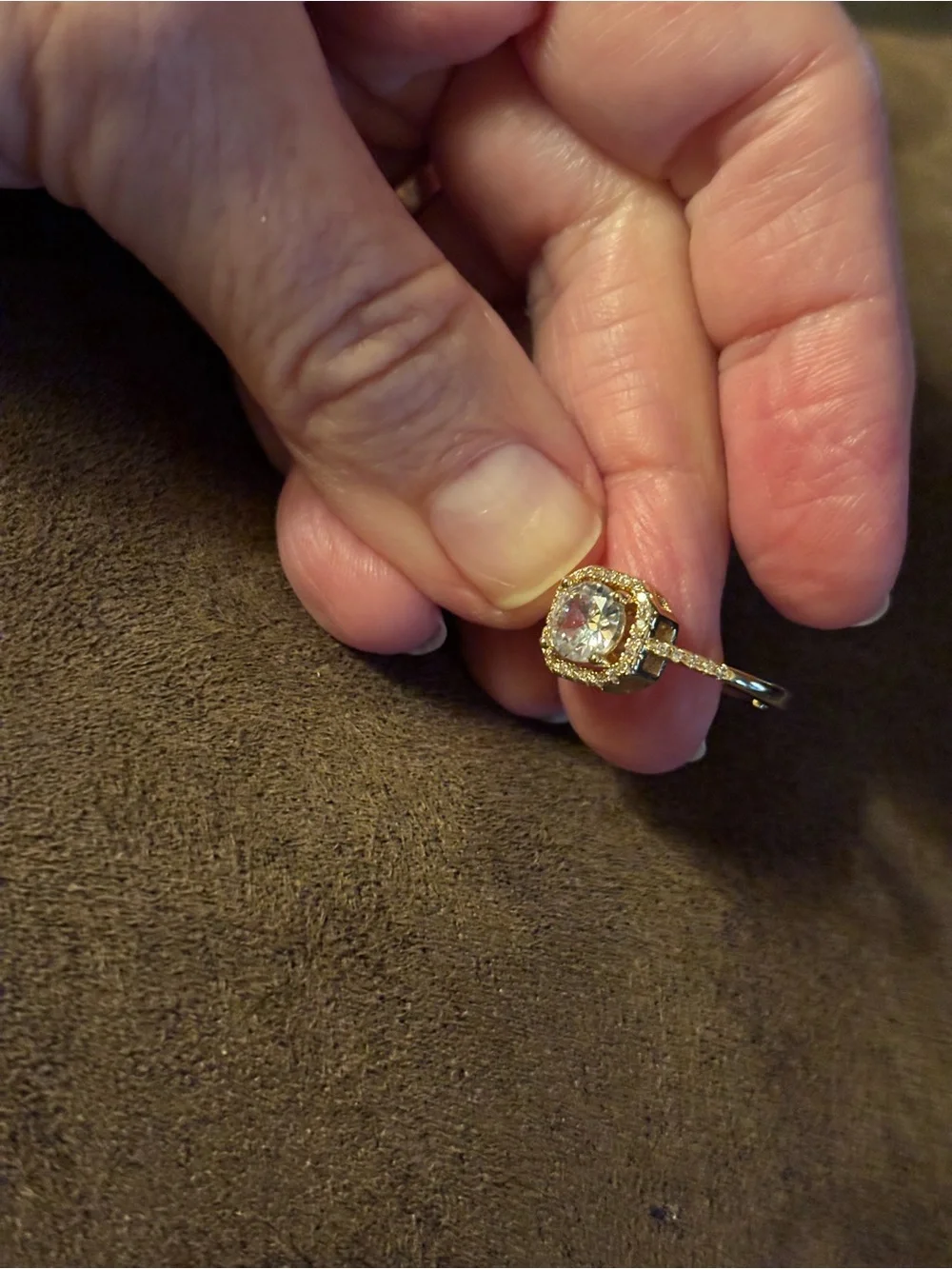 Gold Halo Solitaire Ring with Clear Center Stone